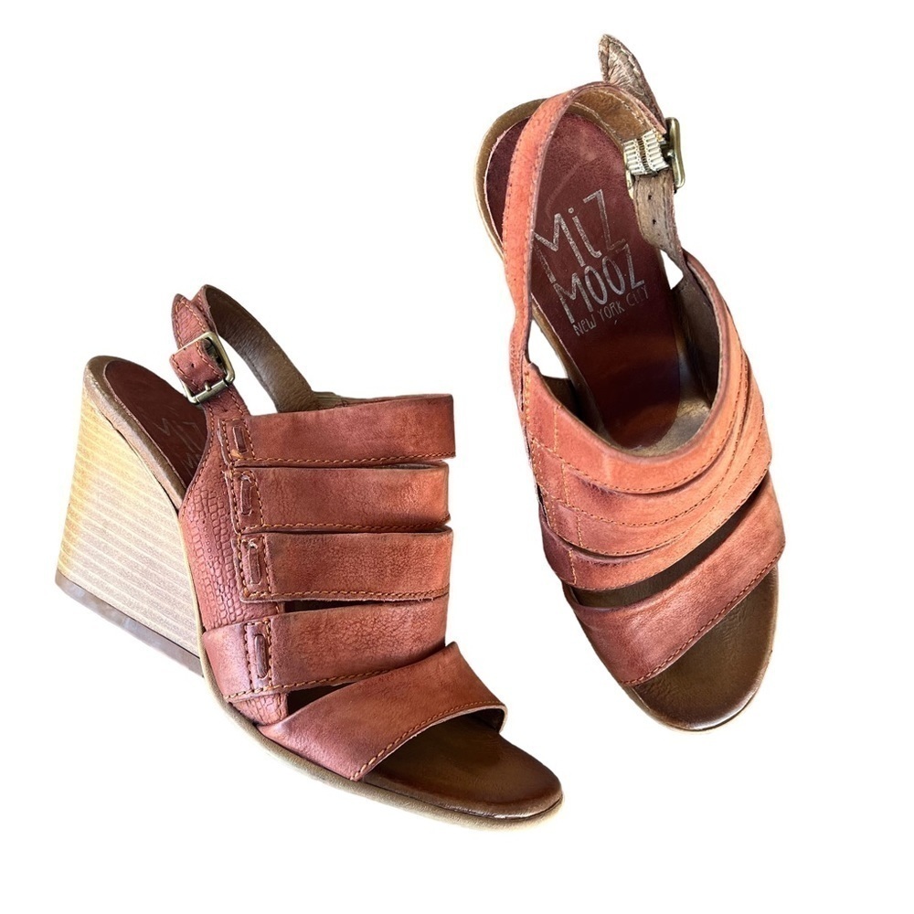 Miz Mooz Kenmare Leather Wedge Slingback Sandal Rust Brown EU 37 US 6.5/7 GUC